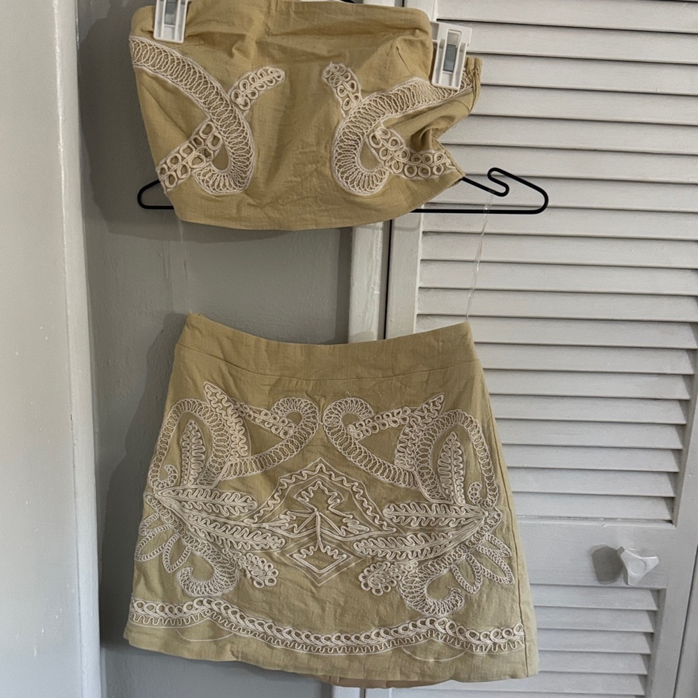 Chic Tan Embroidered Skirt Set